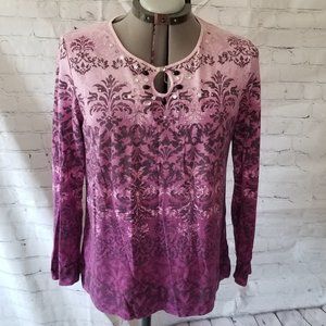 Gloria Vanderbilt Purple Hombre Embellished Top Lg